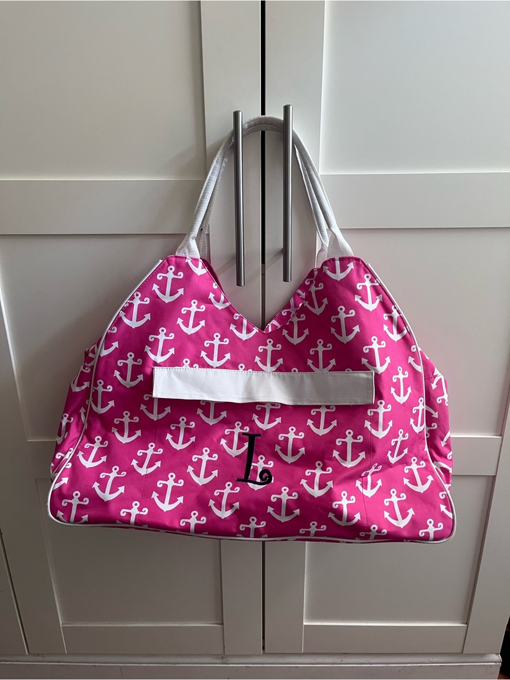 Pink Anchor-Print Weekender Tote Bag, ‘L’ monogram